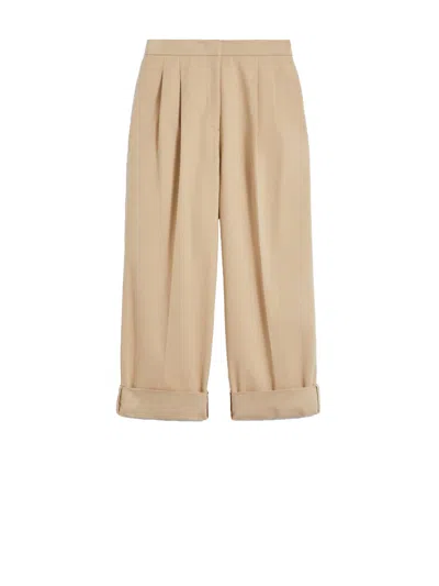 WEEKEND MAX MARA WEEKEND MAX MARA MAX MARA WEEKEND TROUSERS IN BEIGE COMFORT COTTON GABARDINE, FEATURING A WIDE LEG S