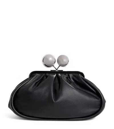 Weekend Max Mara Medium Leather Pasticcino Clutch Bag In Black