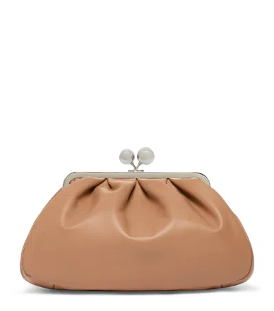 Weekend Max Mara Medium Leather Pasticcino Clutch Bag In Brown