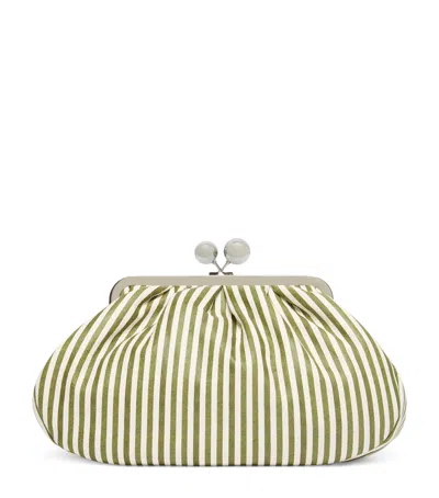 Weekend Max Mara Medium Leather Striped Pasticcino Clutch Bag In Green