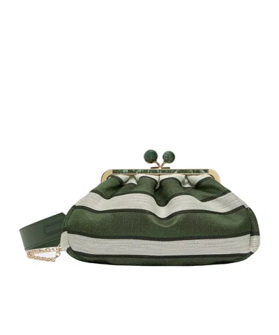 Weekend Max Mara Medium Pasticcino Bag In Linen, Silk And Cotton Jacquard In Sage Green