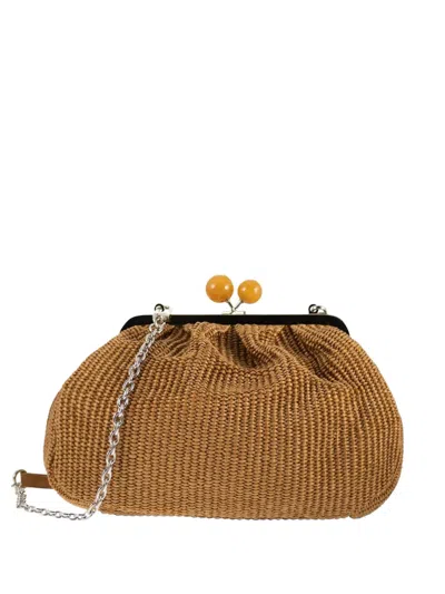 Weekend Max Mara Medium Pasticcino Raffia-effect Clutch Bag In Brown