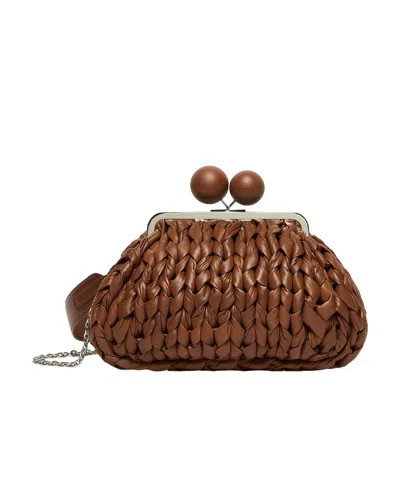 Weekend Max Mara Medium Pasticcino Leather Woven Bag In Brown