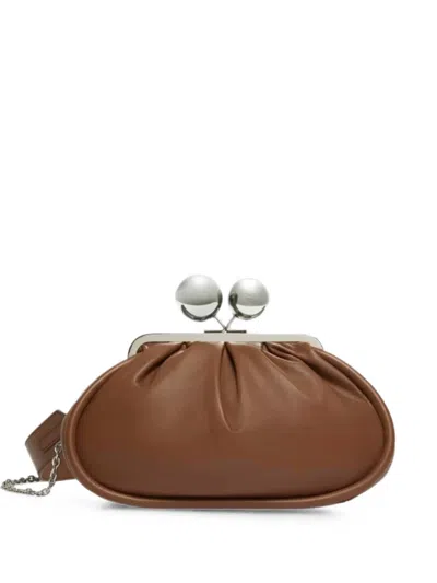 Weekend Max Mara Medium Pasticcino Sphere-clasp Leather Clutch Bag In Brown