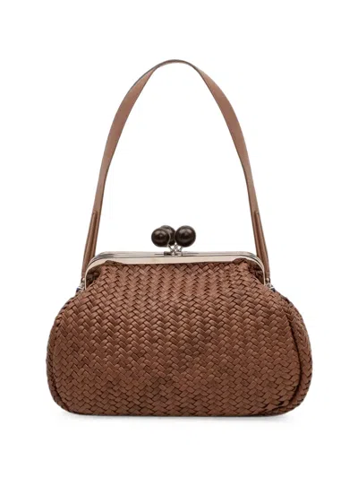 Weekend Max Mara Medium Pasticcino Woven Leather Clutch Bag In Brown