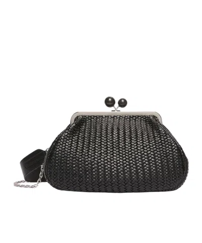 Weekend Max Mara Medium-sized Pasticcino Woven Shoulder Bag In Black
