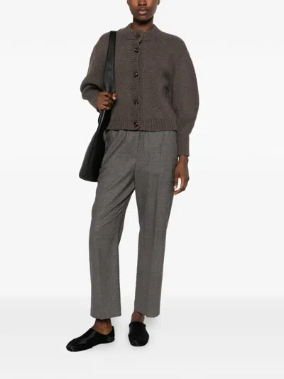 Weekend Max Mara Micro-check Elasticated-waist Straight Trousers In Gray
