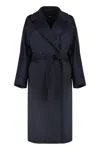 Weekend Max Mara Midi Double-breasted Coat In Wool In Blue