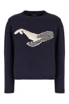Weekend Max Mara Omens Navy Nespola Round-neck Cotton-blend Jumper In Blue