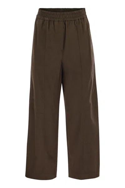 Weekend Max Mara Milva Loose Cotton Trousers In Brown