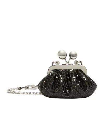 Weekend Max Mara Mini Pasticcino Satin Rhinestone Handbag In Black