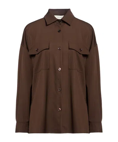 Weekend Max Mara Minimalist Solid-color Long-sleeve Shirt In Brown