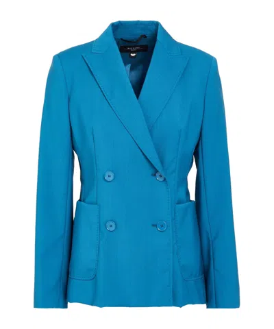 Weekend Max Mara Minimalist Wool Blazer In Blue