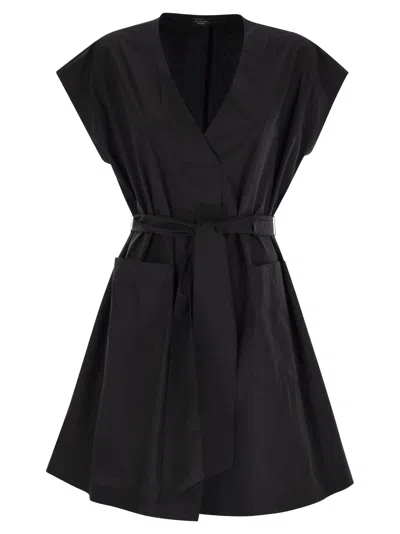 Weekend Max Mara Short Dress In Cotton Poplin In Black