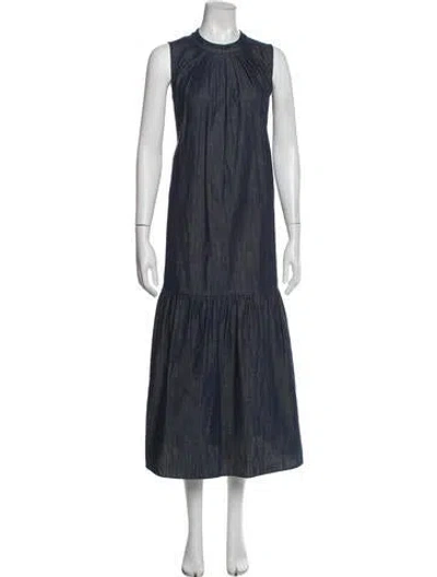 Pre-owned Weekend Max Mara Mock Neck Long Dress In Blue
