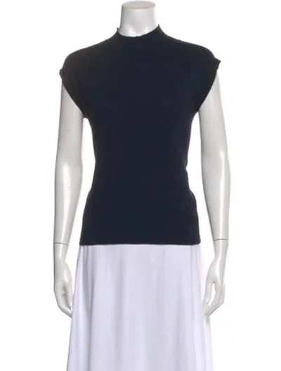 Pre-owned Weekend Max Mara Mock Neck Short Sleeve Top In Blue