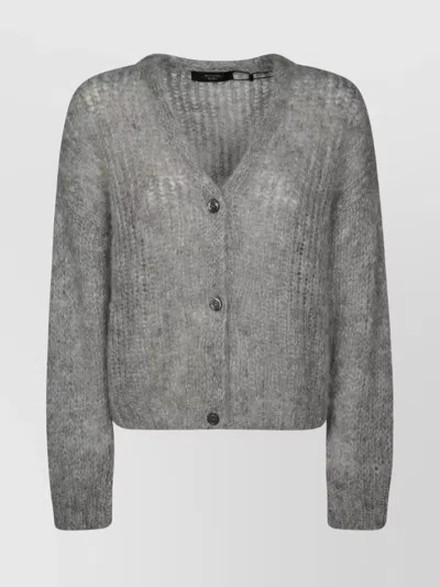 Weekend Max Mara Mohair V Neck Ribbed Texture Cardigan In Grigio