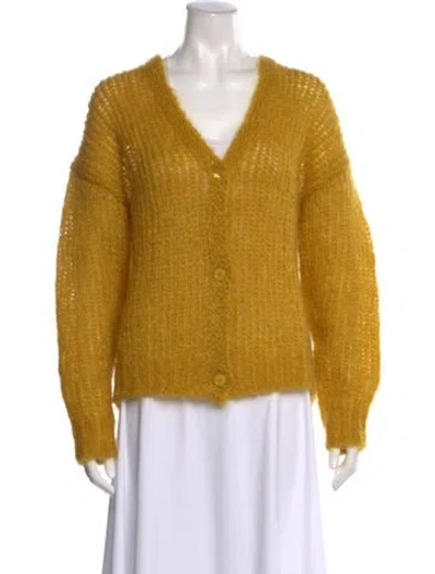Pre-owned Weekend Max Mara Mohair V-neck Sweater In Yellow