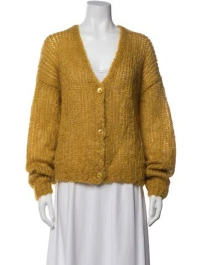 Pre-owned Weekend Max Mara Mohair V-neck Sweater In Yellow