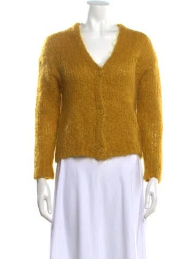 Pre-owned Weekend Max Mara Mohair V-neck Sweater In Yellow