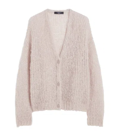 Weekend Max Mara Mohair-wool-blend V-neck Cardigan In Beige