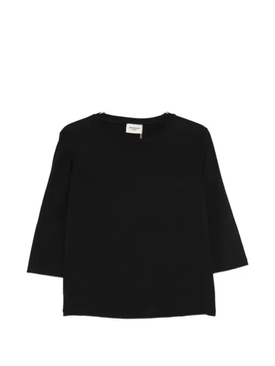Weekend Max Mara Multia Boat-neck Three-quarter-sleeve T-shirt In Black