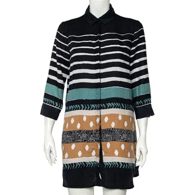 Weekend Max Mara Multicolor Printed Linen Blend Button Front Shirt In Black