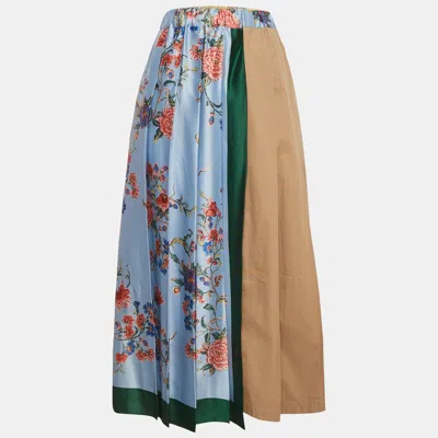 Pre-owned Weekend Max Mara Multicolor Satin And Cotton Pleated Midi Skirt Xl