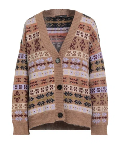Weekend Max Mara Multicolor Thick Knitted Cardigan In Brown