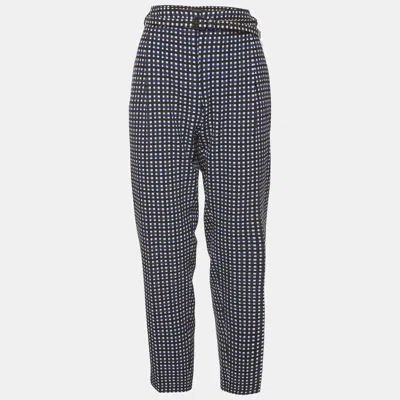Pre-owned Weekend Max Mara Multicolour Gingham Check Stretch Crepe Straight Fit Pants L