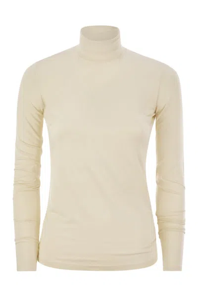 Weekend Max Mara Multif - Turtleneck T-shirt In Viscose Jersey In Milk