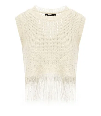 WEEKEND MAX MARA WEEKEND MAX MARA NAVETTA WHITE FRINGED TOP