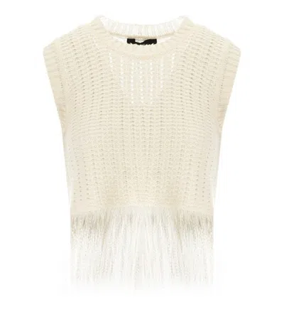 WEEKEND MAX MARA WEEKEND MAX MARA NAVETTA WHITE FRINGED TOP
