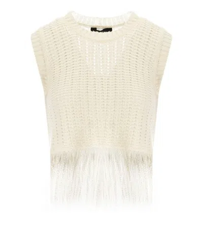 WEEKEND MAX MARA WEEKEND MAX MARA NAVETTA WHITE FRINGED TOP