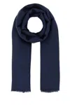 Weekend Max Mara Cashmere Blend Rauche Scarf With Fringed Edges In Blue
