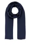 Weekend Max Mara Cashmere Blend Rauche Scarf With Fringed Edges In Blue