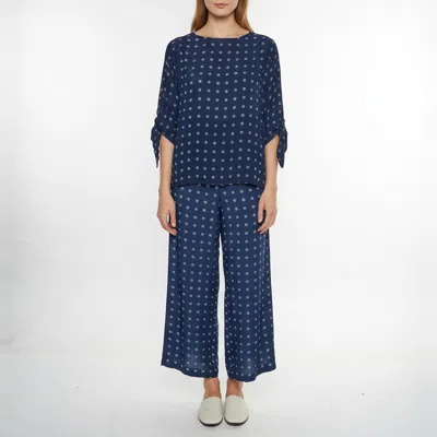 Pre-owned Weekend Max Mara Navy Blue Motif Print Crepe Silk Blouse L