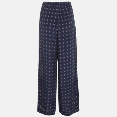 Pre-owned Weekend Max Mara Navy Blue Motif Print Crepe Silk Trousers L