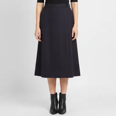 Pre-owned Weekend Max Mara Navy Blue Stripe Wool Slit Midi Skirt S