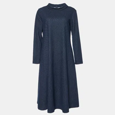 Pre-owned Weekend Max Mara Navy Blue Striped Wool Knit Midi Dress M