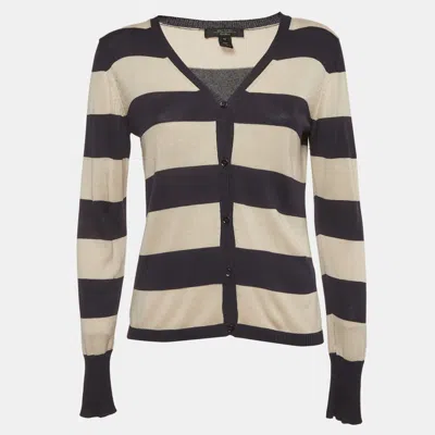 Pre-owned Weekend Max Mara Navy Blue/cream Stripe Knitted V-neck Cardigan M