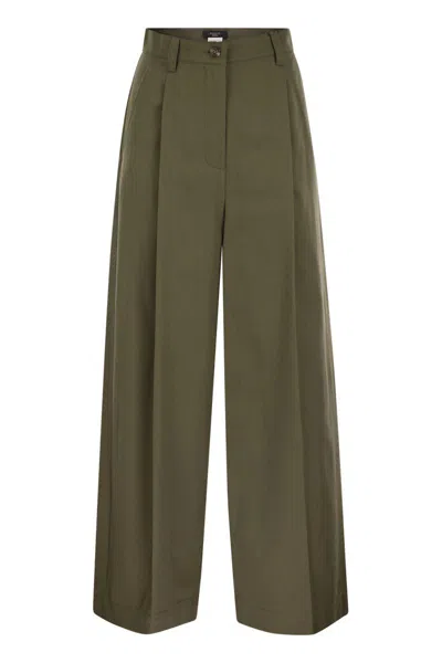 Weekend Max Mara Recco Belted Cotton Canvas Wide Pants In Green