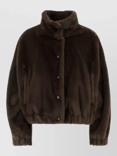 Weekend Max Mara Nemone Cropped Eco Fur High Collar Coat In Brown