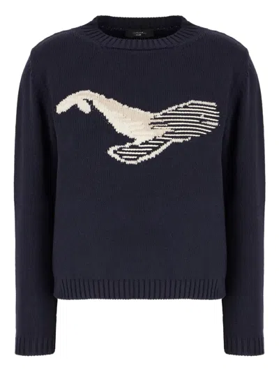 Weekend Max Mara Nespola Whale-embroidered Crew-neck Sweater In Blue