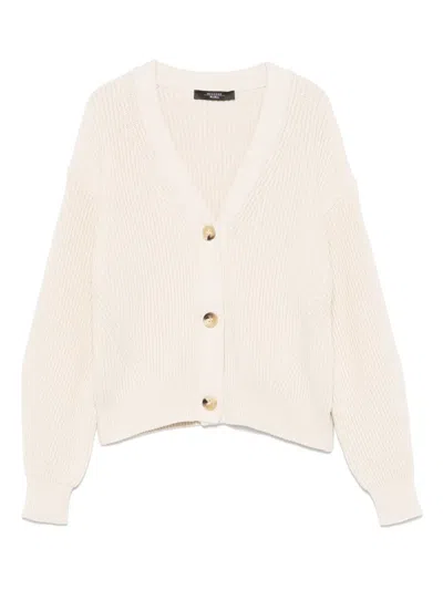 Weekend Max Mara Wales Cotton Blend Knit Cardigan In Cream
