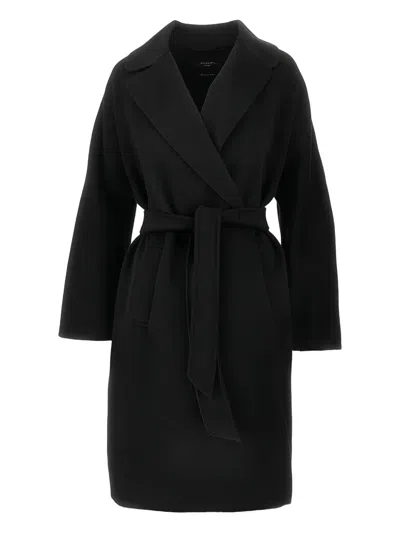 Weekend Max Mara Long Double-breasted Wool Coat With Waist Belt In Black