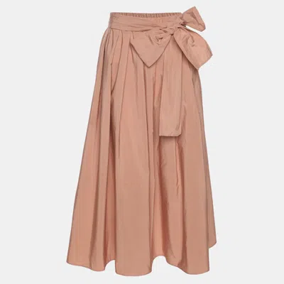 Pre-owned Weekend Max Mara Nude Pink Satin Belted Midi Skirt M