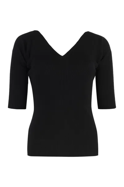 Weekend Max Mara Oceano Viscose V-neck Pullover In Black