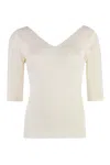 Weekend Max Mara Stretch-linen V-neck T-shirt In Ecru