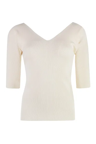 Weekend Max Mara Stretch-linen V-neck T-shirt In White
